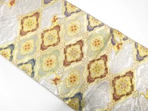 斜め格子に華紋・鶴模様織り出し　袋帯